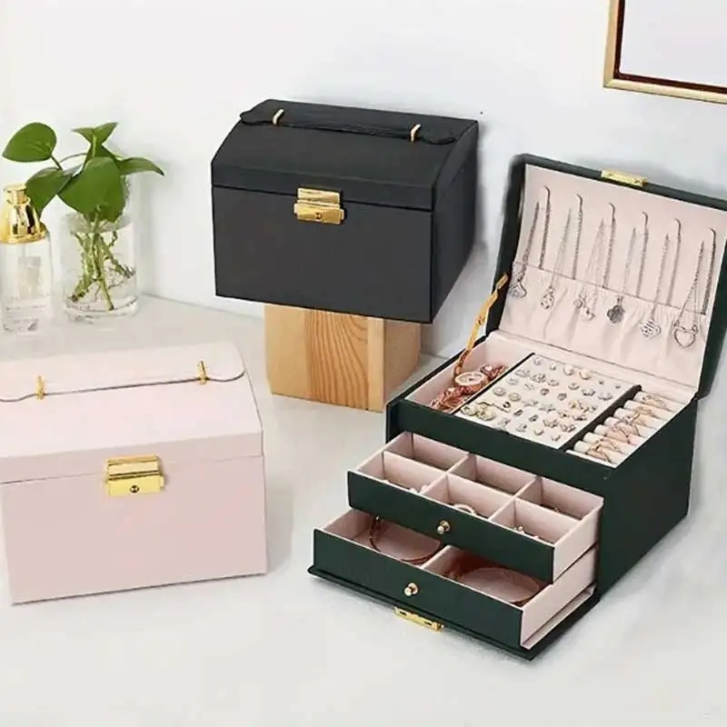 Üç Çekmeceli PU Deri Mücevher  - Lockbox Key Secure incelemesi ve fiyatı